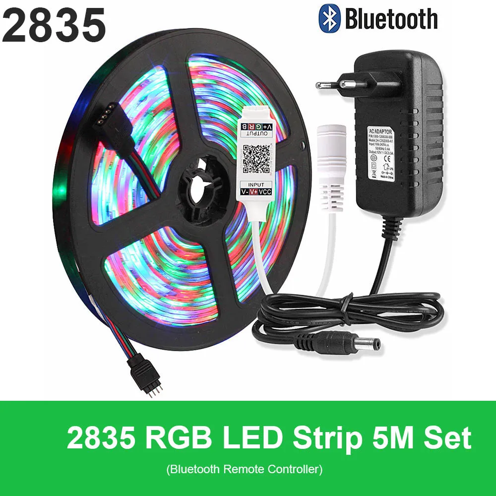 2835 Bluetooth Set DC 12 В RGB Светодиодная лента Водонепроницаемая 220 В Tira светодиодный Wifi 12 В лента RGB лента 5050 Неоновая Гибкая лента светильник Bluetooth адаптер дистанционного питания - Испускаемый цвет: 2835 Bluetooth Set