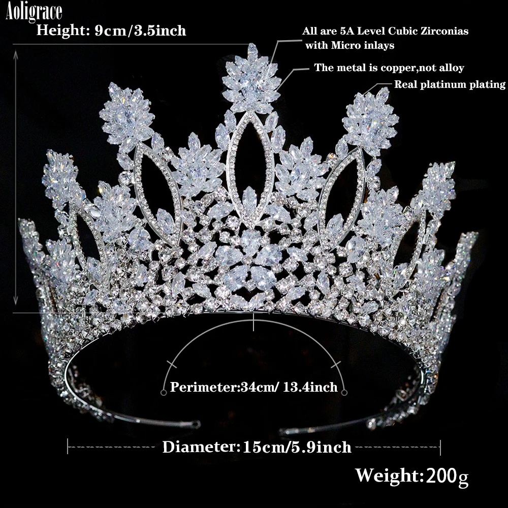 European Full Cubic Zirconia CZ Zircon Wedding Princess Crowns Tiaras Women Pageant Quinceanera Diadem Hair Jewelry Accessories