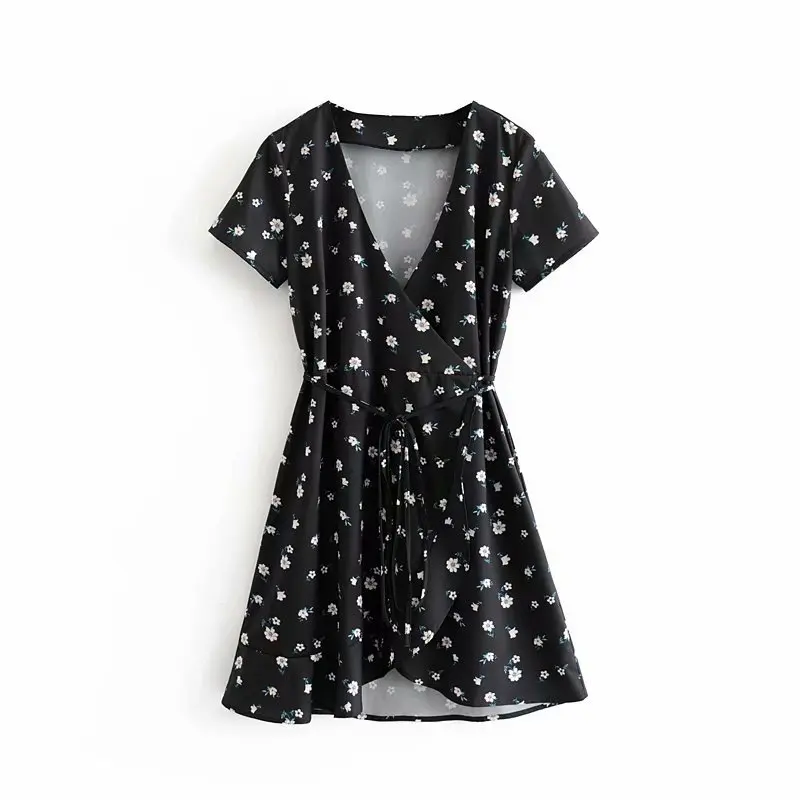 Женское платье оптовая продажа 2019 лето новый стиль v-образным вырезом цветочный приталенный платье на шнуровке женские D2067