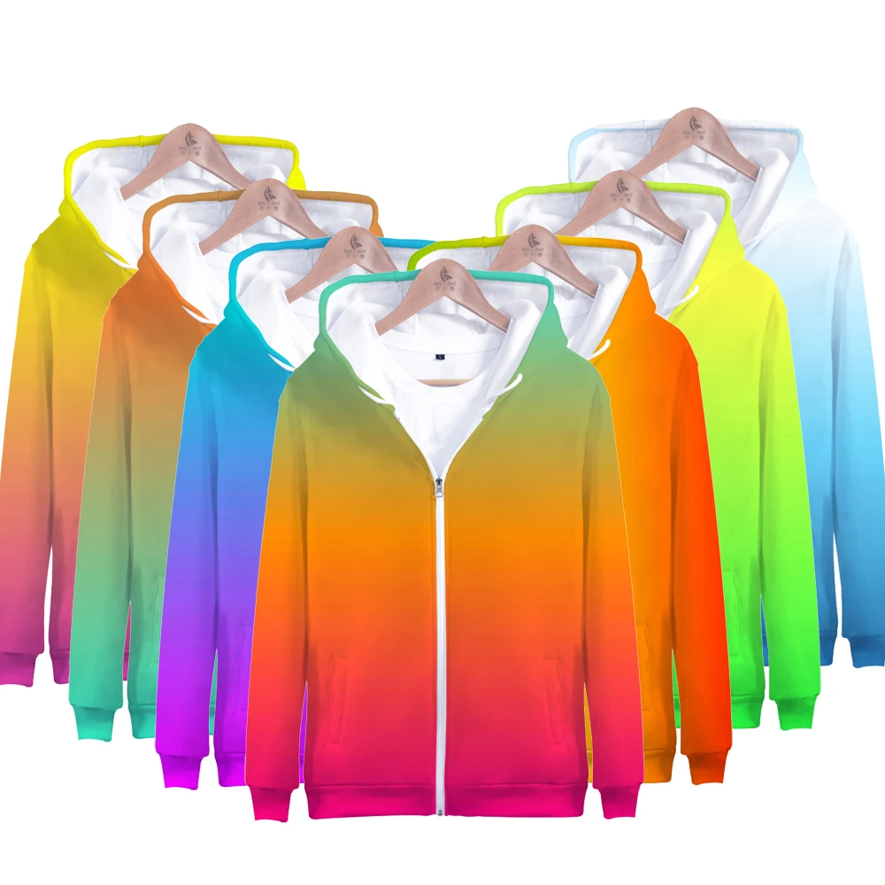 

Zipper Hoodies Men's 2019 Men/Women Cap Sweatshirts Custom Colourful Gradient Hoodie Mens Solid Color Hooded 3D Zip Up Coats