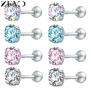 

ZEMO 3-8mm 316L Stainless Steel Crystal Studs Earrings with CZ for Women 4 Colors Rhinestone Earring Stud Party Ear Jewelry Gift