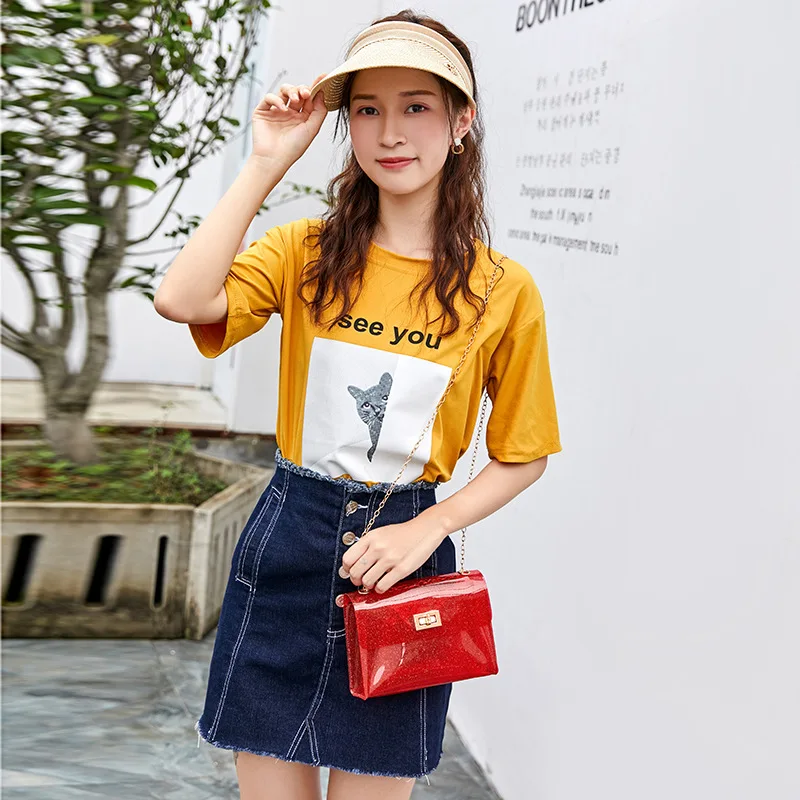 

Bag Women's 2019 New Style Korean-style INS Summer Transparent Solid Color Gel Bag Cover Type Shoulder Bag a Generation of Fat