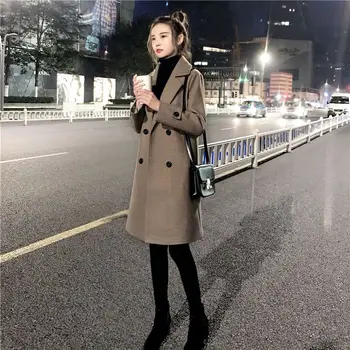 

Blend Women Coat 2020 New Double Breasted Outwear Korean Casual Autumn Winter Female Overcoat Woolen Outwear