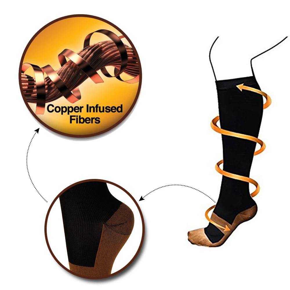 Compression Socks 1 Pair Unisex Copper Anti Fatigue Pain Relief Knee High 15-20 mmHg For ONDREJ