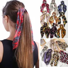 Guvivi цветочный принт резинки для женщин эластичные резинки для волос стримеры лук шарф для волос резинки для волос модные аксессуары для волос