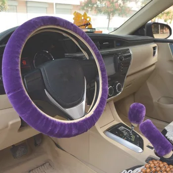 

Plush Fur Fluffy Car Steering Wheel Cover Handbrake Cover Gear Knob Cover Purple