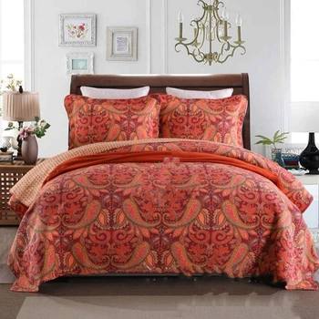 

1Pc Bed Cover+2 Pcs Pillowcases Fire phoenix pattern Bedspread Retro style cotton Quilt Fire red Blanket 1.5/1.8m/2.0m Bed