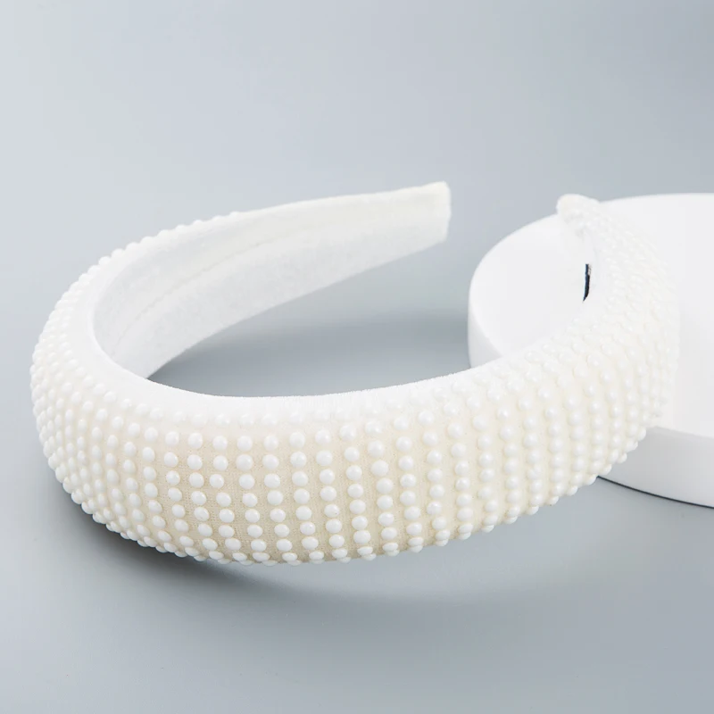 

Za Korean and European Hair Band Luxury Baroque Style Plastic Beads Dot High Class Gold Velvet Thick Sponge Hand Made Hair Bands