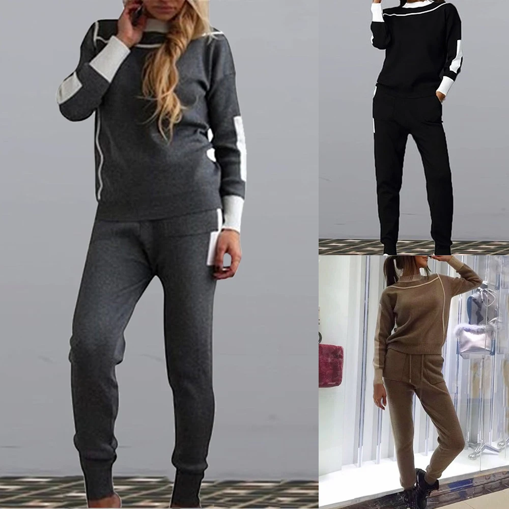 Для женщин трикотажный спортивный костюм комплект из 2 предметов толстовки