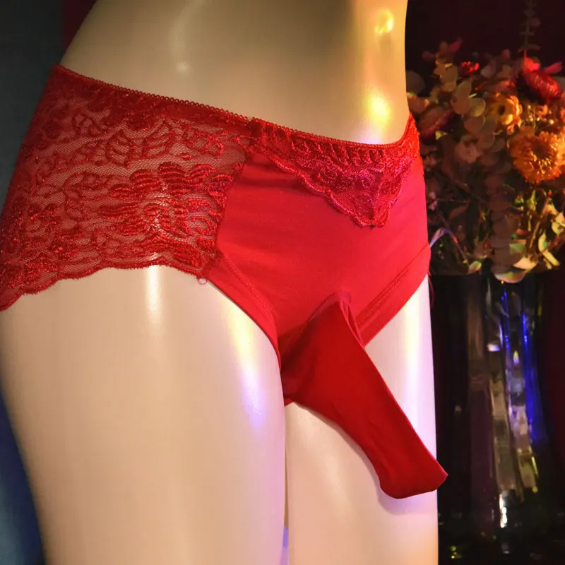 Panties Sexy Sissy Lace U Convex Pouch Sheath Briefs Sheer See Through Cock Ring Man Underwear Plus Size Lingerie Panties Thong