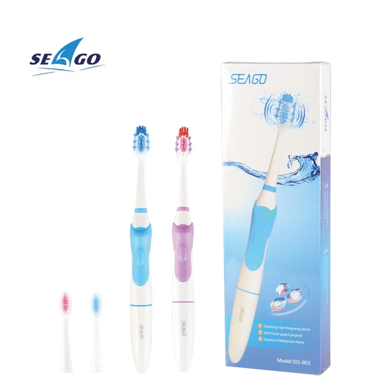 

SEAGO Electric Toothbrush Battery Waterproof Automatic Sonic tooth brush Adult Travel Safety Toothbrushes With 3 brush head Gift