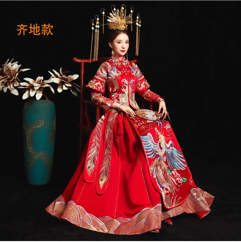 Китайское традиционное свадебное платье Cheongsam длинное Qipao красное платье с вышивкой в восточном стиле Китайский магазин одежды Vestido Chino