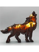 Decoración navideña de madera ahuecada, Lobo pequeño, luz LED, adornos de escritorio para el hogar, regalo de Navidad, estatua de Animal de madera 2022