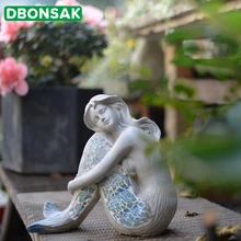 Русалка из смолы украшение персонаж скульптура Богиня Украшения статуэтки вилла бассейн скульптура патио цветочный горшок украшения сада