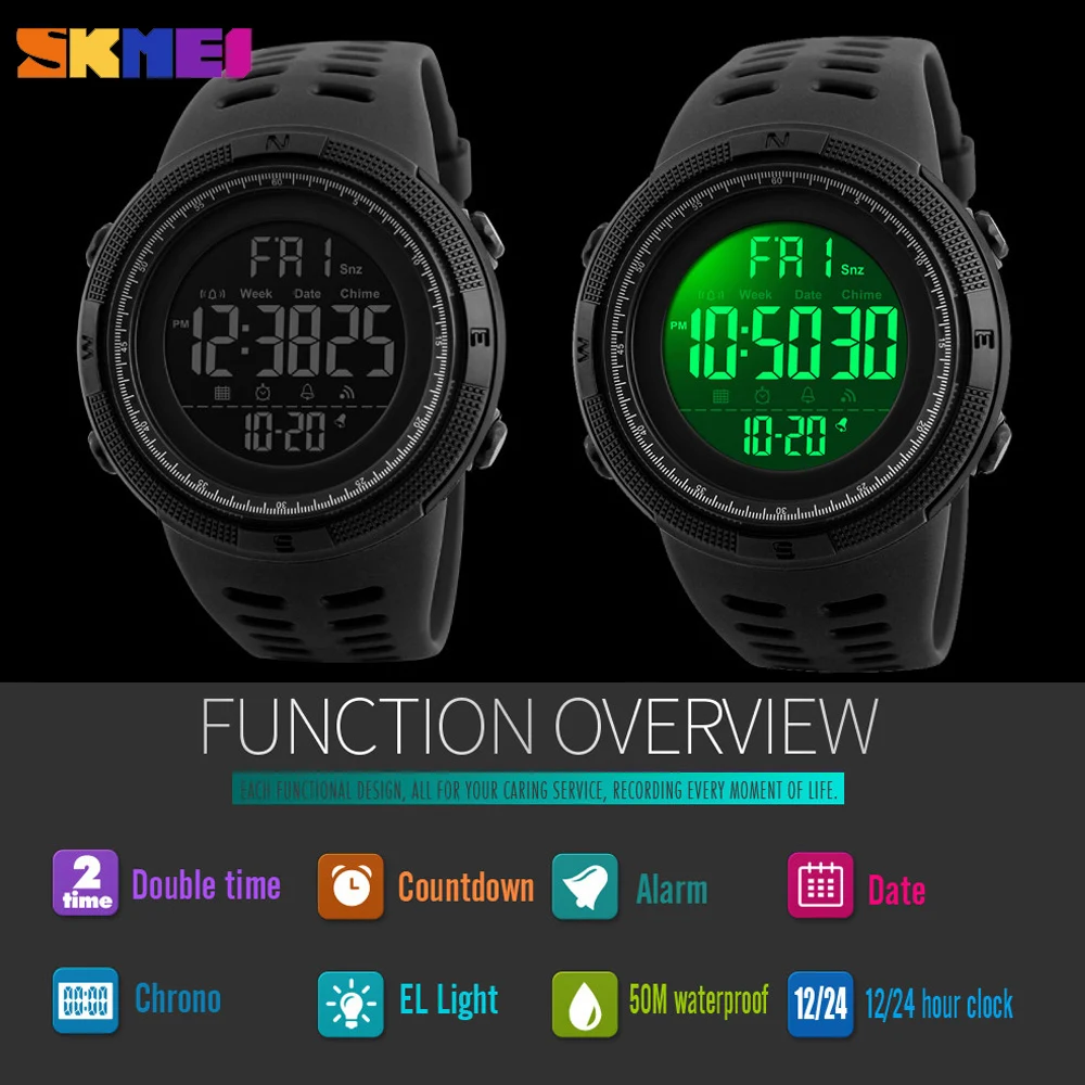 SKMEI спортивные мужские часы Chrono цифровой светодиодный Будильник военный водонепроницаемый двойной дисплей мужские наручные часы Relogio Masculin