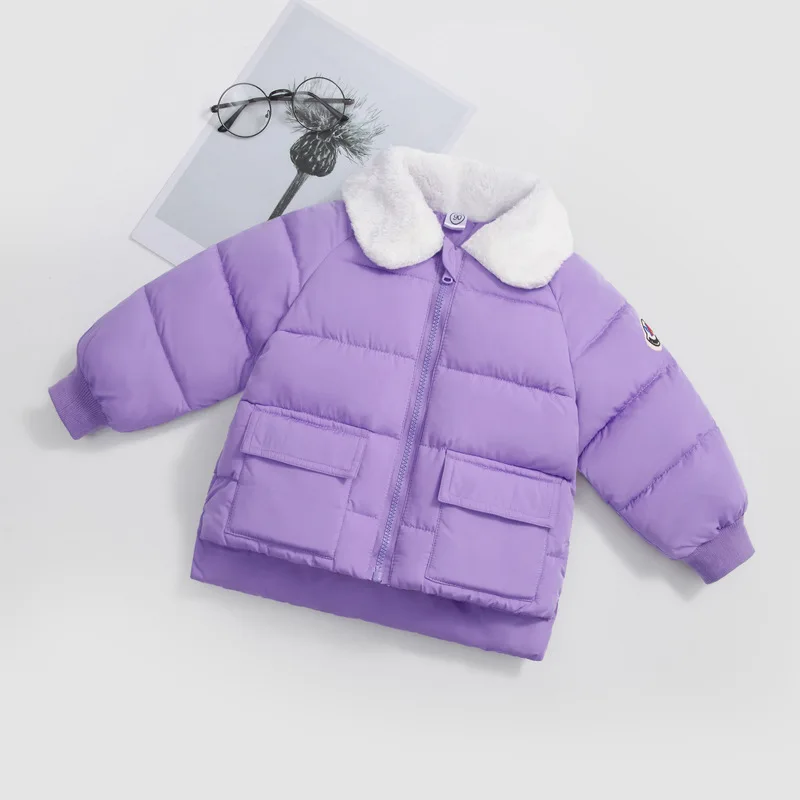 VFOCHI пуховые пальто для мальчиков и девочек детская зимняя куртка с шерстяным воротником, детский зимний комбинезон унисекс, пуховые пальто для мальчиков и девочек плотная зимняя верхняя одежда - Цвет: Purple