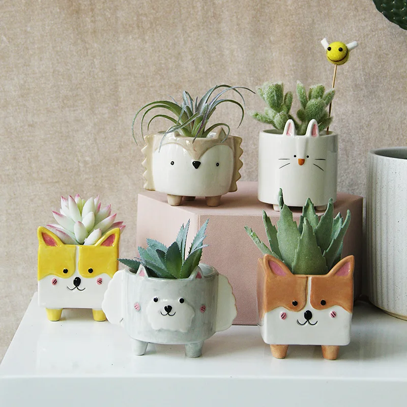 

Succulent Flower Pot Cute Ceramic Pot Hedgehog Bunny Puppy Small Animal Flower Pot Creative Mini Gardening Bedroom Pot Ceramic