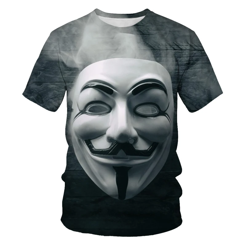 

Hot Sale V for Vendetta Men's 3D Digital Printing Print Men's T-shirt Clown Face Casual O-Neck Men's Clown T-shirt Short Sleeve
