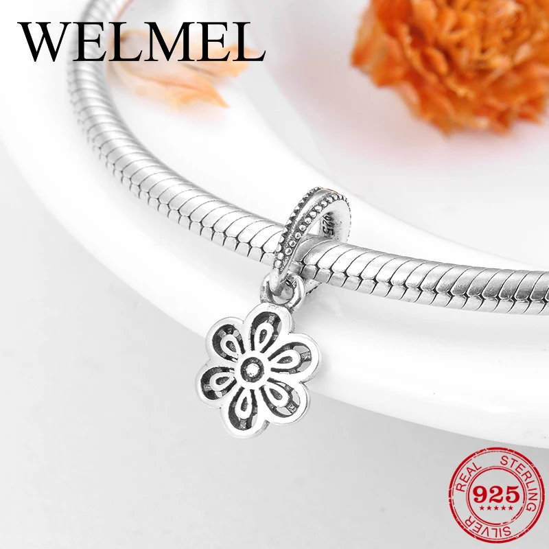 

Hot 925 Sterling Silver fashion Six petals flower Fine Pendants Fit Original Pandora Charm Bracelet Jewelry making