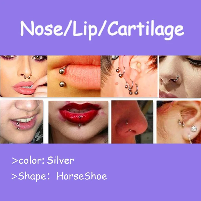 3pcs Stainless Steel Nose Hoop Ring Septum Lip Studs Cartilage Earrings Circular Tragus Ear Piercing Horseshoe Body Jewelry 16G