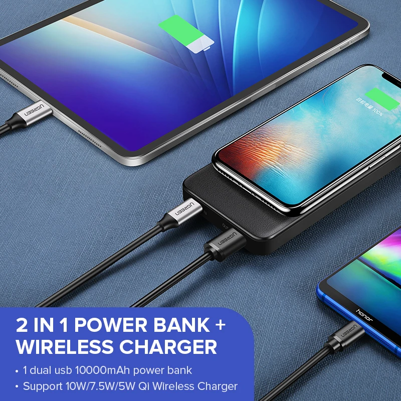 Ugreen power Bank 10000 мАч портативное быстрое зарядное устройство Быстрая зарядка 4,0 3,0 QC3.0 Qi Беспроводная зарядка для iPhone 11 Xs 8 PD повербанк