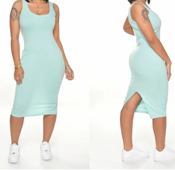 

Summer Women Beach Dress Bikini Swimming Cover Ups Sexy Solid Back Split Bathing Suit Cover-Ups Plain Dyed Sleeveless Swimwear