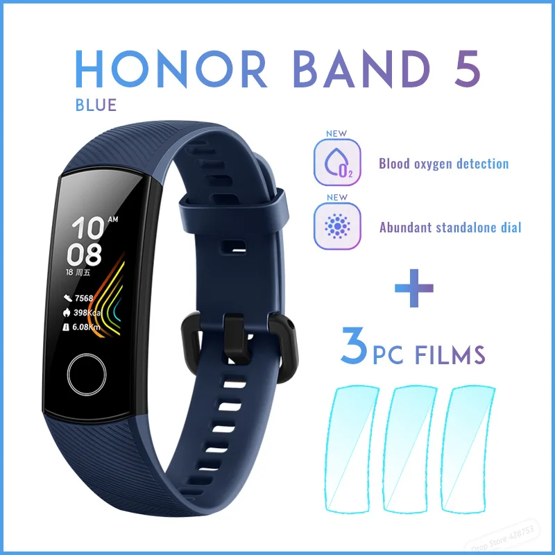 Смарт-браслет huawei Honor Band 5 с кислородом крови, цветной сенсорный экран, монитор сердечного ритма, сна, сна - Цвет: BLU add films
