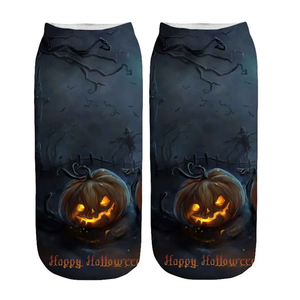 socks women funny Multicolor Casual Work Business Socks 3D Halloween Pumpkin Printing Medium Sports Socks cute socks pair#THY
