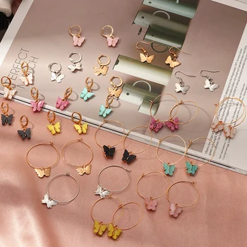 

50pcs/lot New Fashion Women Butterfly Earrings Animal Sweet Colorful Acrylic Earrings 2020 Statement Girls Party Jewelry