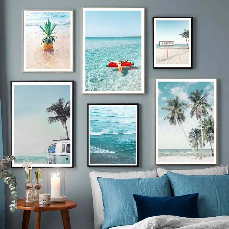 

Beach Palm Tree Pineapple Ocean Signpost Wall Art Canvas Painting Nordic Posters And Prints Wall Pictures For Living Room Decor