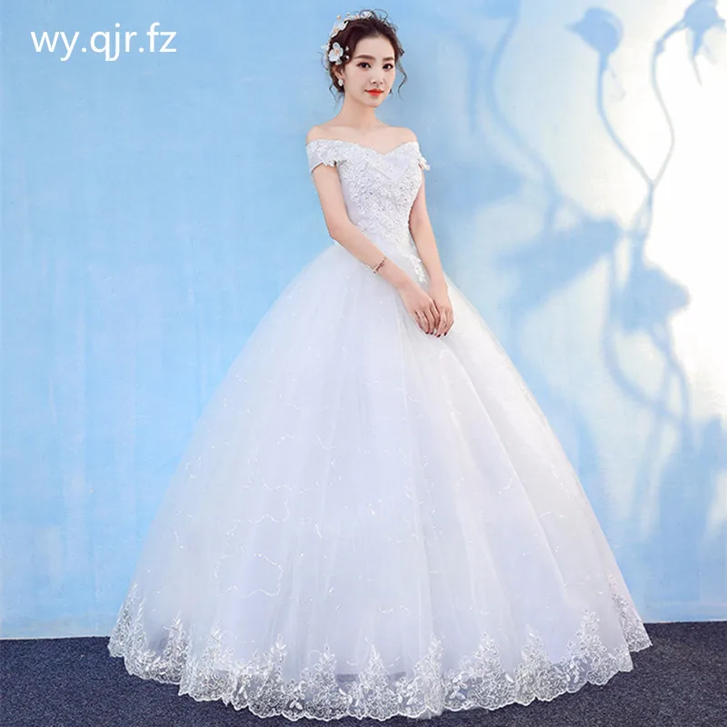 Boat Neck Wedding Dress Ball Gown Lace Up Party Bridal Wear