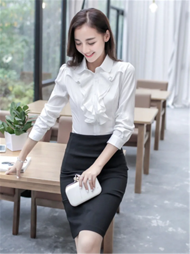 2020 Korean Fashion Women Blouses Shirts Elegant Women Ruffle Chiffon OL Shirt Plus Size Womens Tops and Blouses Blusas PZ2536 5