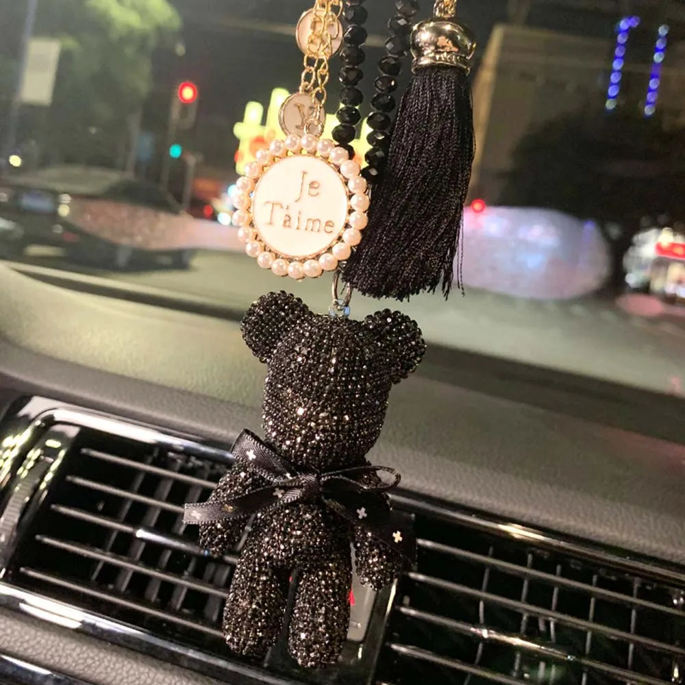 Бусина в форме автомобиля подвеска на зеркало заднего вида висячий Декор Bling стразы украшение медведь творческие авто аксессуары