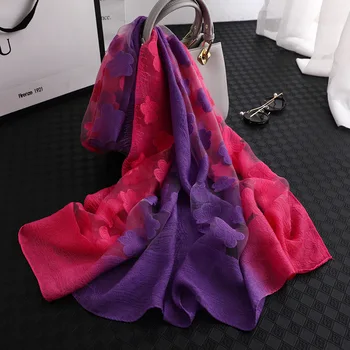 

Women Gradient Color Floral Organza Silk Scarf Shawl Hollow Out Flower Design Light Silk Lace Scarves Muslim Hijabs 35 colors