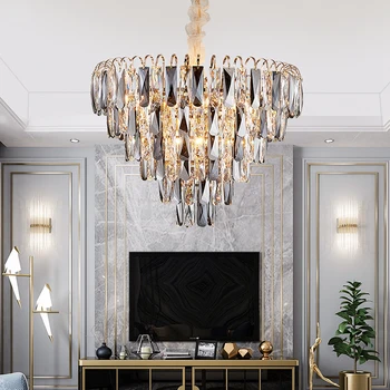 

New Modern Living Room Crystal Chandelier Lighting Luxury Light Fixtures Golden Chain LED Chandeliers Home Decor Lustre Cristal