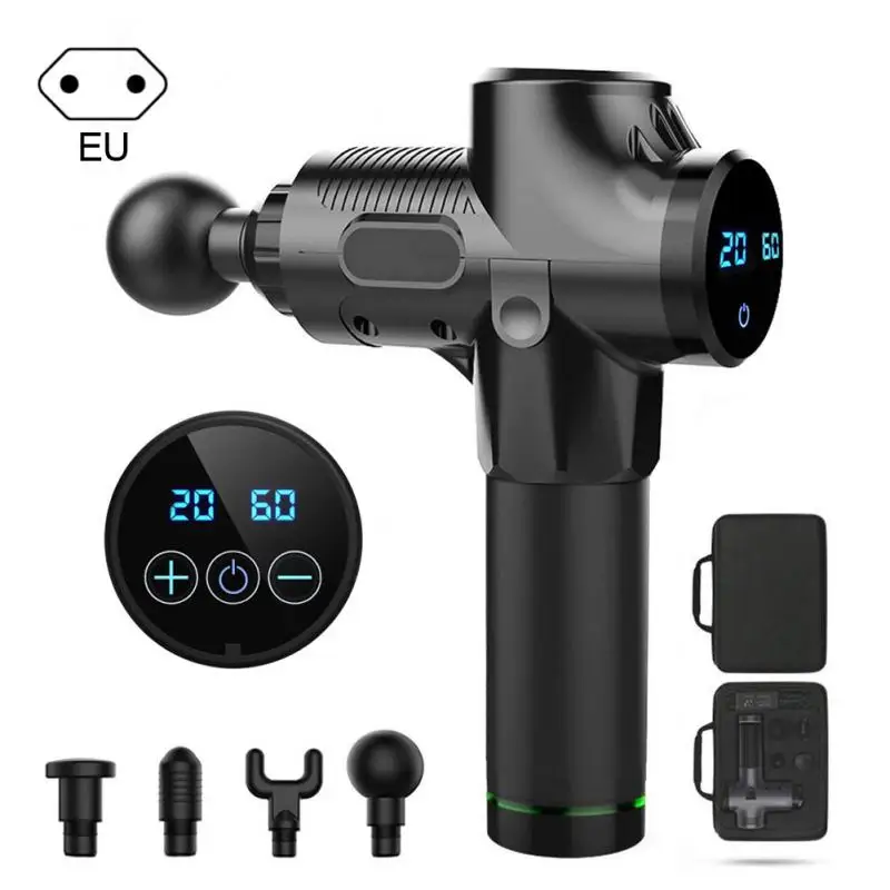 black EU Plug Пистолет для массажа мышц, массажер для глубоких тканей, терапия, пистолет для упражнений, облегчение боли в мышцах, коррекция фигуры, восстановление, фитнес-оборудование - Цвет: black EU Plug
