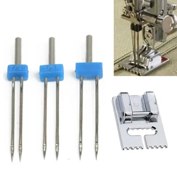 

3pcs Twin Stretch Machine Needle with Pintuck Presser Foot Double Needles Pins Sewing Craft Tool Sewing Machine Accessories