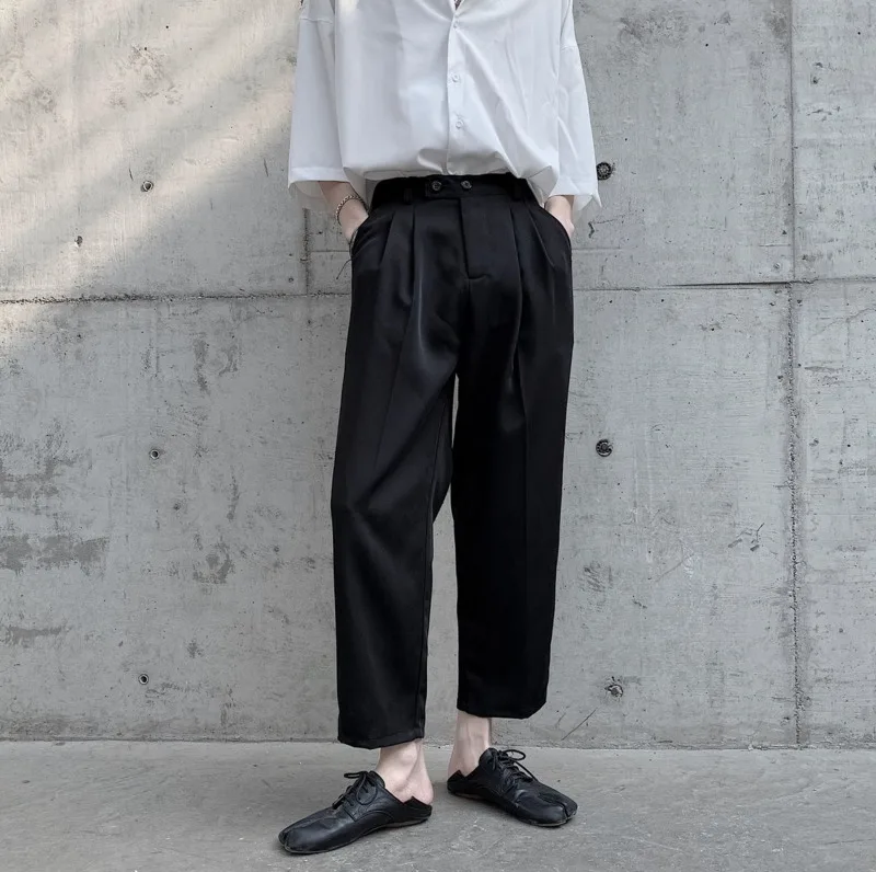 

2020 Spring And Summer New Youth Popular Loose Solid Color Nine Points Trousers Fashion Casual Wild Straight Pants Black