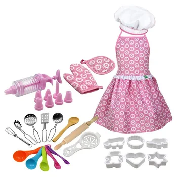 

Kids Cooking and Baking Set, Kitchen Role Play Set Includes Apron For Little Girls Chef Hat Mitt & Utensil
