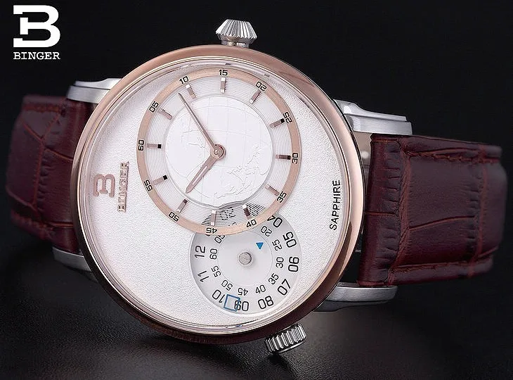 Новые роскошные Брендовые мужские часы с двойным циферблатом, кварцевые часы с золотым сапфировым кожаным ремешком, гарантия 1 год, BG0389