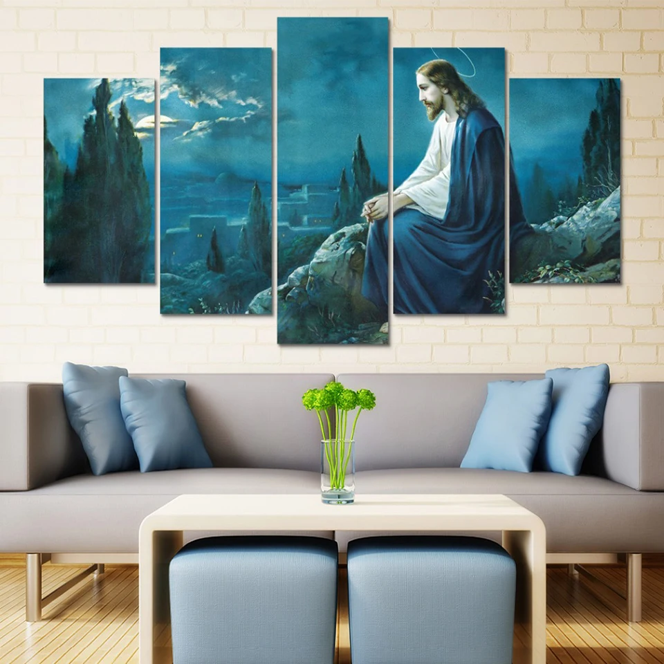 

No Framed Canvas 5Pcs Jesus Christ God Religion Wall Art Posters Pictures Home Decor Paintings for Kids Living Room Decorations