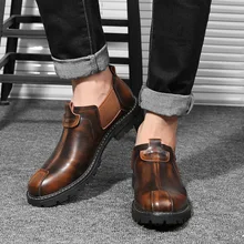 Мужские ботинки «Челси» из натуральной кожи; обувь в байкерском стиле; водонепроницаемые мужские Ботинки martin; винтажные осенние ботильоны; мужская обувь