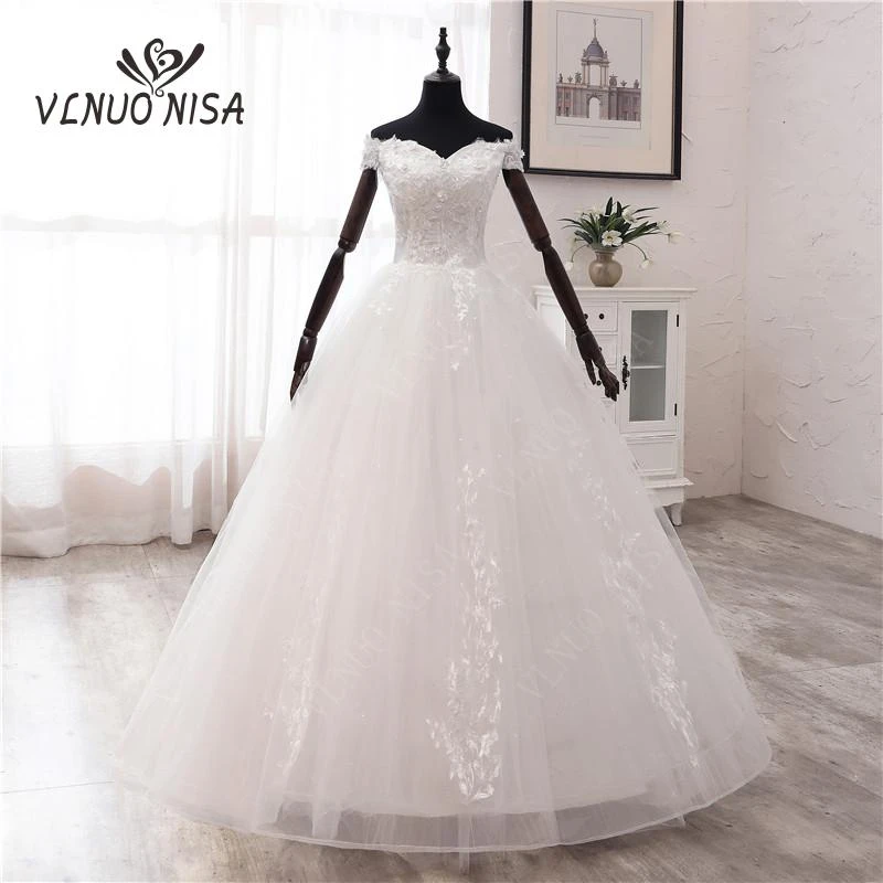 hot sale korean style boat neck vestidos de novia 2020 fashion simple wedding dress off shoulder gown plus size pearls sequined