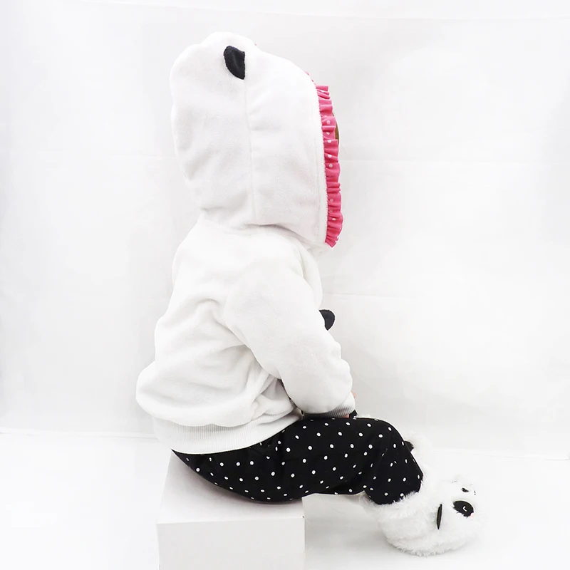 Children Reborn Baby Doll Toy 48CM Soft Silicone Cute Panda Cloth Body Short Hair Realistic Baby Doll Toddler Kids Pretend Play