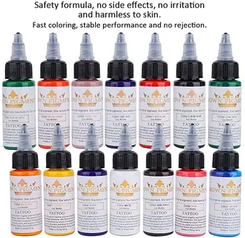

14 Colors Tattoo Ink Set, Body Color Pigment Kit Professional Permanent Makeup Tattoo Ink Supply Microblading Ink, Professional