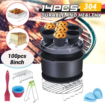 

8 Inch Air Fryer Accessories 14x for XL Airfryer 5.3QT-5.8QT Baking Basket Pizza Plate Grill Pot Kitchen Cooking Tool for Party