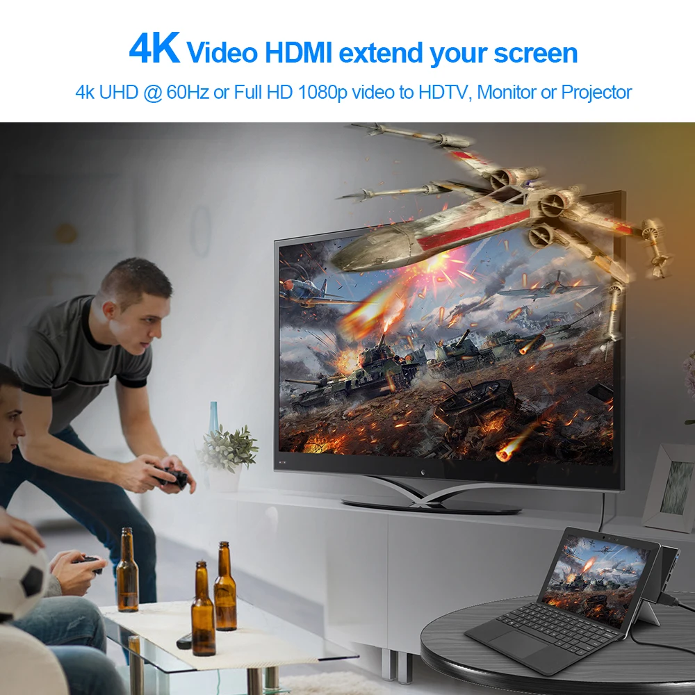 Rocketek usb 3,0 кард-ридер концентратор 4K HDMI 1000 Мбит/с гигабитный Ethernet адаптер SD/TF micro SD 3,5 мм аудио для microsoft Surface GO