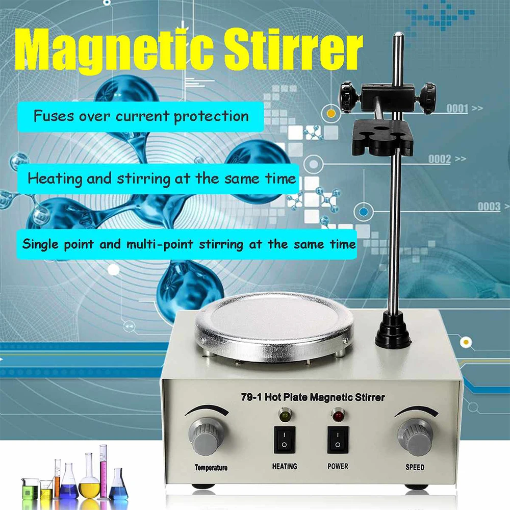 

1PCs 79-1 Lab Heating Dual Control Mixer 1000ml Hotplate Mixer Heat Plate Magnetic Stirrer No Noise/Vibration Fuses Protection