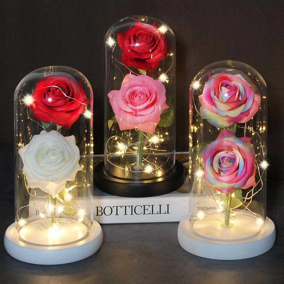 永遠のledのドームの下に永遠のバラ 偽の花 美女と野獣 誕生日プレゼント 母 バレンタインデー Artificial Dried Flowers Aliexpress