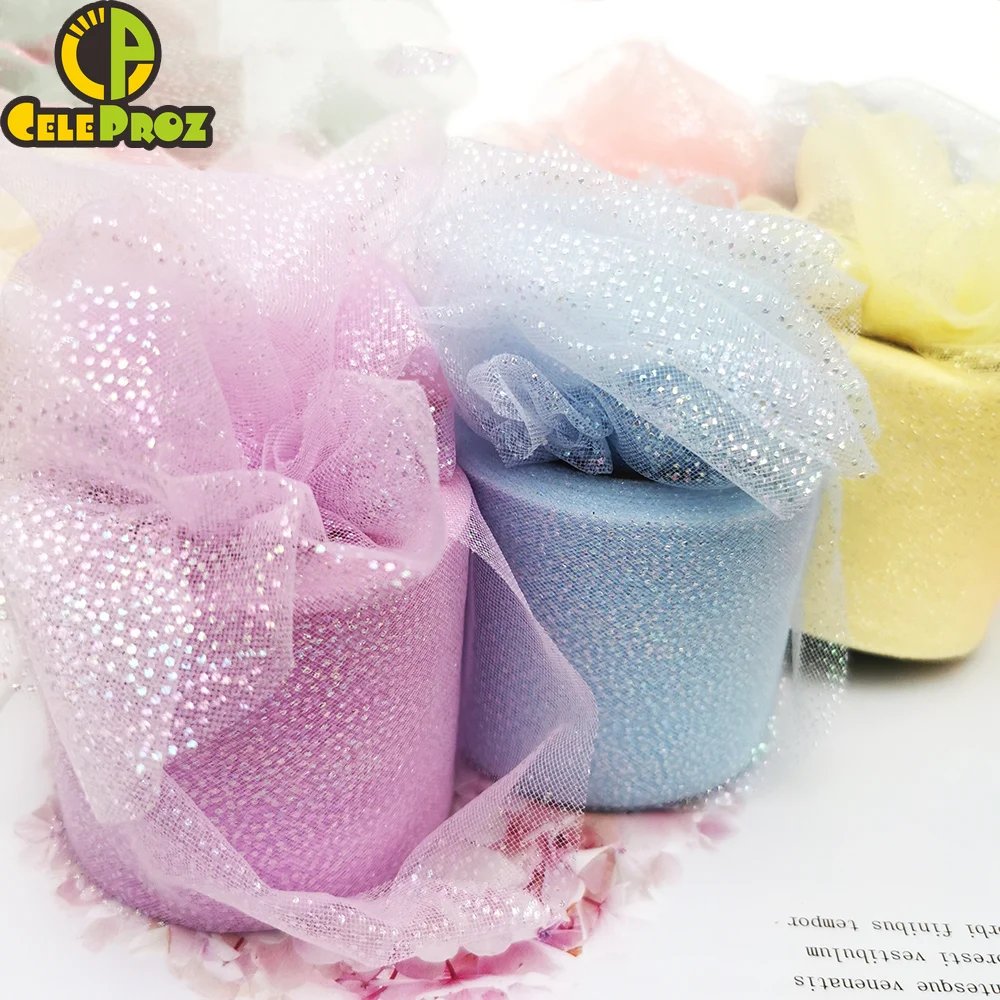 6cm 25yards Hyun Color Tulle Roll Rainbow Dot Organza Mesh Ribbon Gauze  Fabric Baby Shower Hairbow DIY Headbands Sewing Material